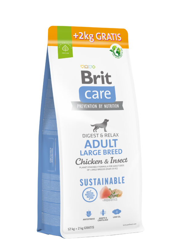 Brit Care Sustainable Adult Large Breed Chicken & Insect sausas maistas šunims su vištiena ir vabzdžiais 12 + 2 kg - Image 1