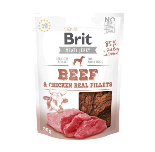Brit Jerky Beef & Chicken Fillets skanėstas 80 g - Image 1