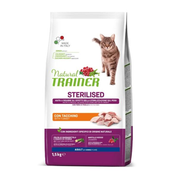 NATURAL TRAINER Cat Adult Sterilised Turkey su kalakutiena 1.5kg - Image 1