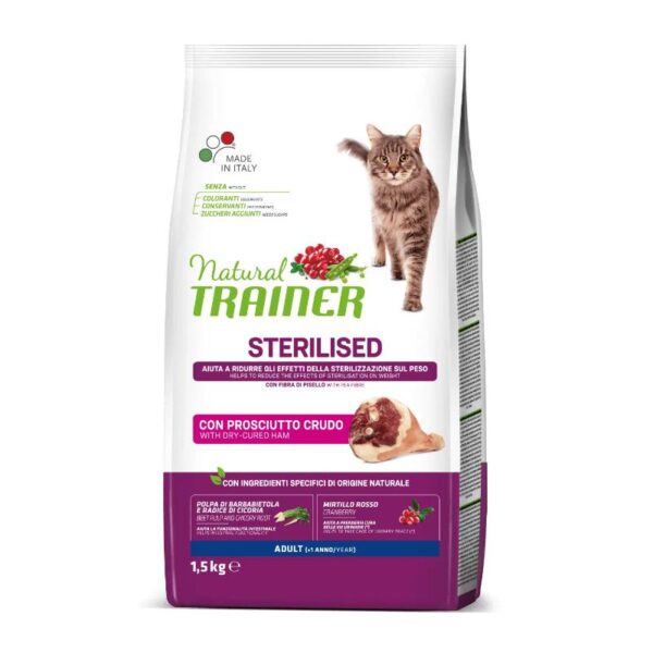 NATURAL TRAINER Cat adult Sterilised HAM su vytintu kumpiu 1.5kg - Image 1