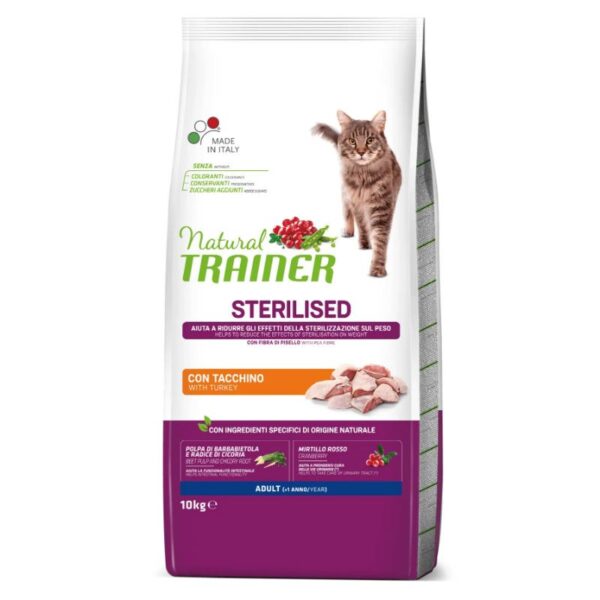 NATURAL TRAINER Cat Adult Sterilised Turkey su kalakutiena 10kg - Image 1