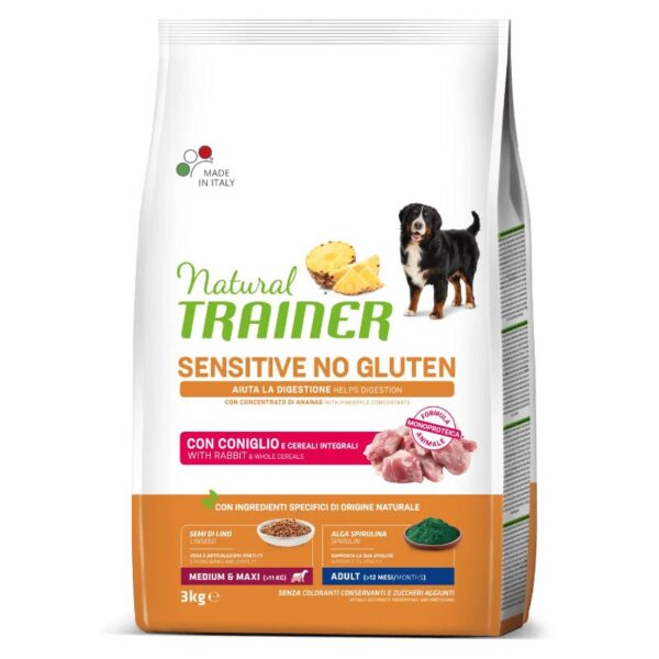 NT ADULT DOG SENSITIVE NO GLUTEN M/M RABBIT (triušiena) 3kg (4) - Image 1