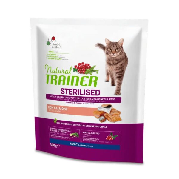 NATURAL TRAINER Cat adult Sterilised salmon su lašiša 300g - Image 1