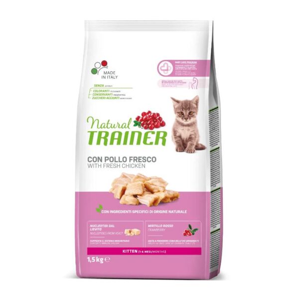 NATURAL TRAINER Cat Kitten Chicken kačiukams su vištiena 1.5kg (6) - Image 1