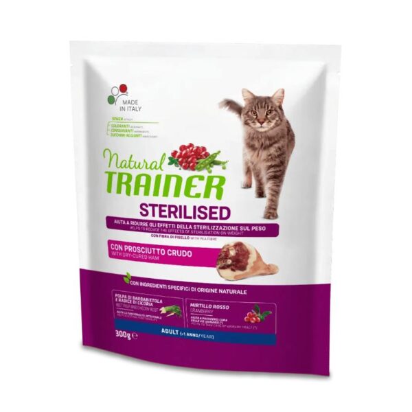 NATURAL TRAINER Cat adult Sterilised HAM su vytintu kumpiu 300g - Image 1
