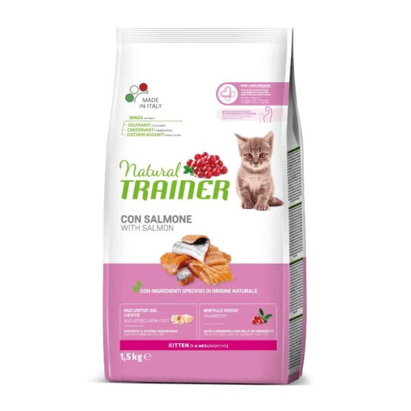 NATURAL TRAINER Cat Kitten Salmon kačiukams su lašiša 1.5kg (6) - Image 1