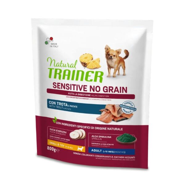 NT ADULT DOG SENSITIVE NO GRAIN Mini TROUT upėtakis 800g - Image 1