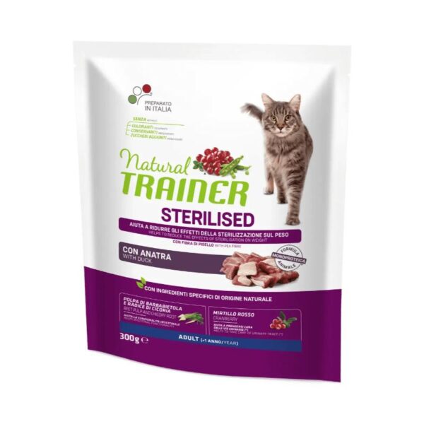 NATURAL TRAINER Cat adult Sterilised DUCK su antiena 300g - Image 1