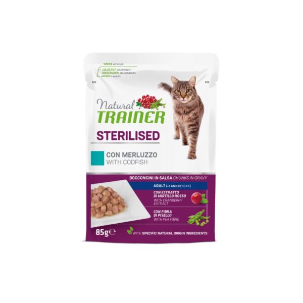 NT Cat Sterilised Codfish kons. katėms su menke 85g 12vnt - Image 1