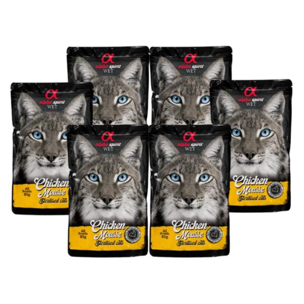 Alpha Spirit Wet putėsiai sterilizuotoms katėms su vištiena 85g 6vnt - Image 1