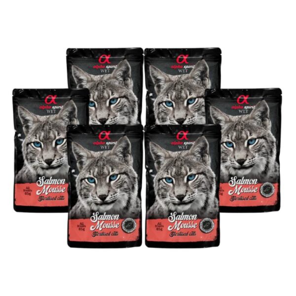 Alpha Spirit Wet putėsiai sterilizuotoms katėms su lašiša 85g 6vnt - Image 1