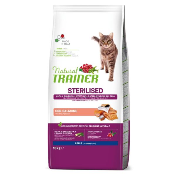 NATURAL TRAINER Cat adult Sterilised salmon su lašiša 10kg - Image 1