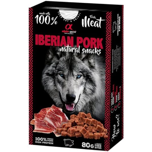 Alpha Spirit Natural Dog skanėstai šunims su kiauliena 80g - Image 1